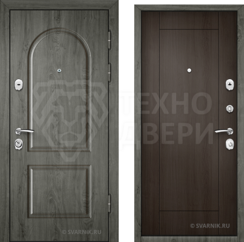 Коричневая филенчатая входная дверь для коттеджа D-1315