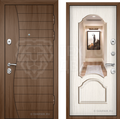 Стальная дверь с МДФ с 2-х сторон и зеркалом D-1883