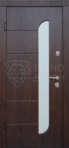 Дверь металлическая однопольная с окном элитная с изогнутой ручкой ДВЭ-136