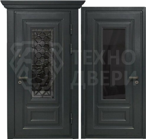 Входная одностворчатая багетная дверь со стеклопакетом кованая в дом ДВЭ-244
