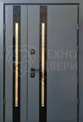 Дверь полуторная металлическая элитная со стеклопакетом и утеплением ДВЭ-6